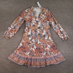 Soft‎ Surroundings Dress Small Blue Pink Sadie Paisley Peasant Boho Lined